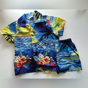 Toddler Boys Summer 2 Piece Hawaiian Tropical Matching Top Shorts Outfit‎ Size 2